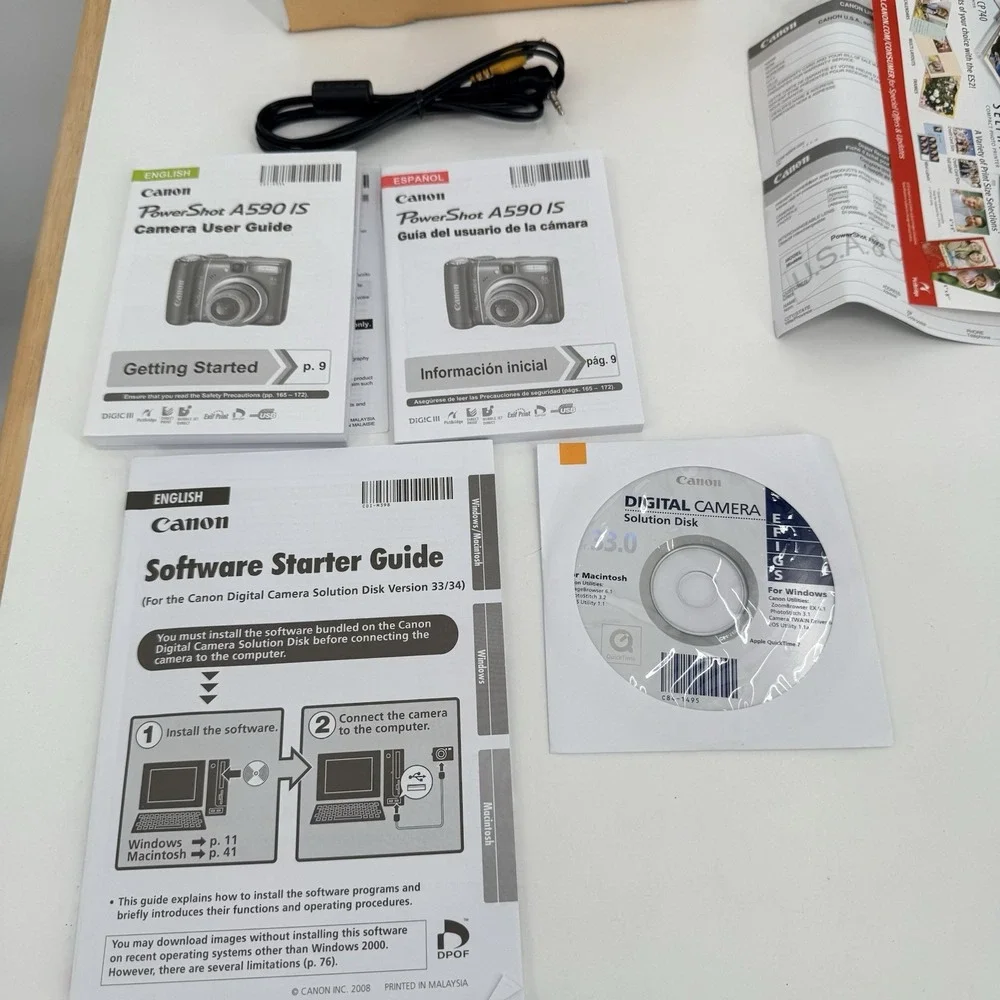CANON POWERSHOT A590 IS Box, Manuals, and Cable Only‎ -NO CAMERA